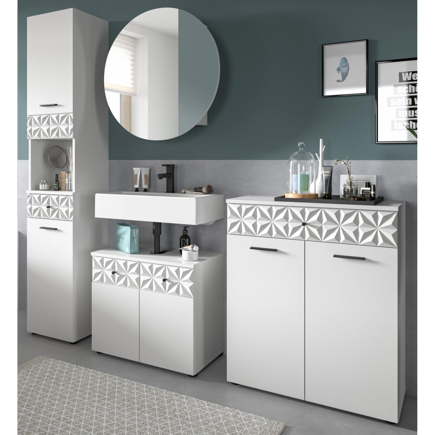 Inn.Furn Badmöbel Set in Weiß Hochglanz 4-teilig 200 cm Relief Inn.Furn Badmöbel Set in Weiß Hochglanz 4-teilig 200 cm Relief von Inn.Furn