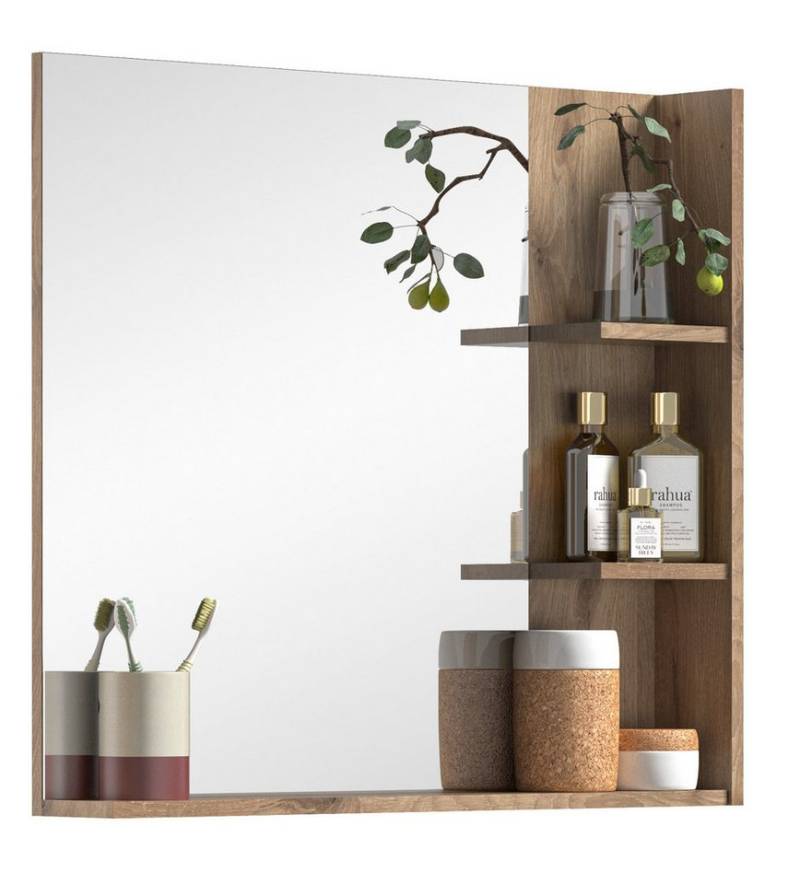 Inn.Furn Badspiegel Tomaso (Wandspiegel in Nox Eiche Dekor, 79 x 73 cm), mit Regal von Inn.Furn