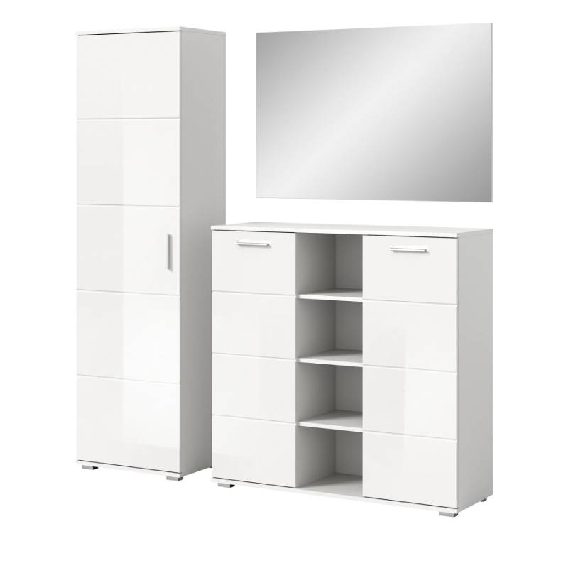 Inn.Furn Garderoben-Set 3-teilig Weiß Hochglanz 180 cm mit 13 Fächern Grazie von Inn.Furn