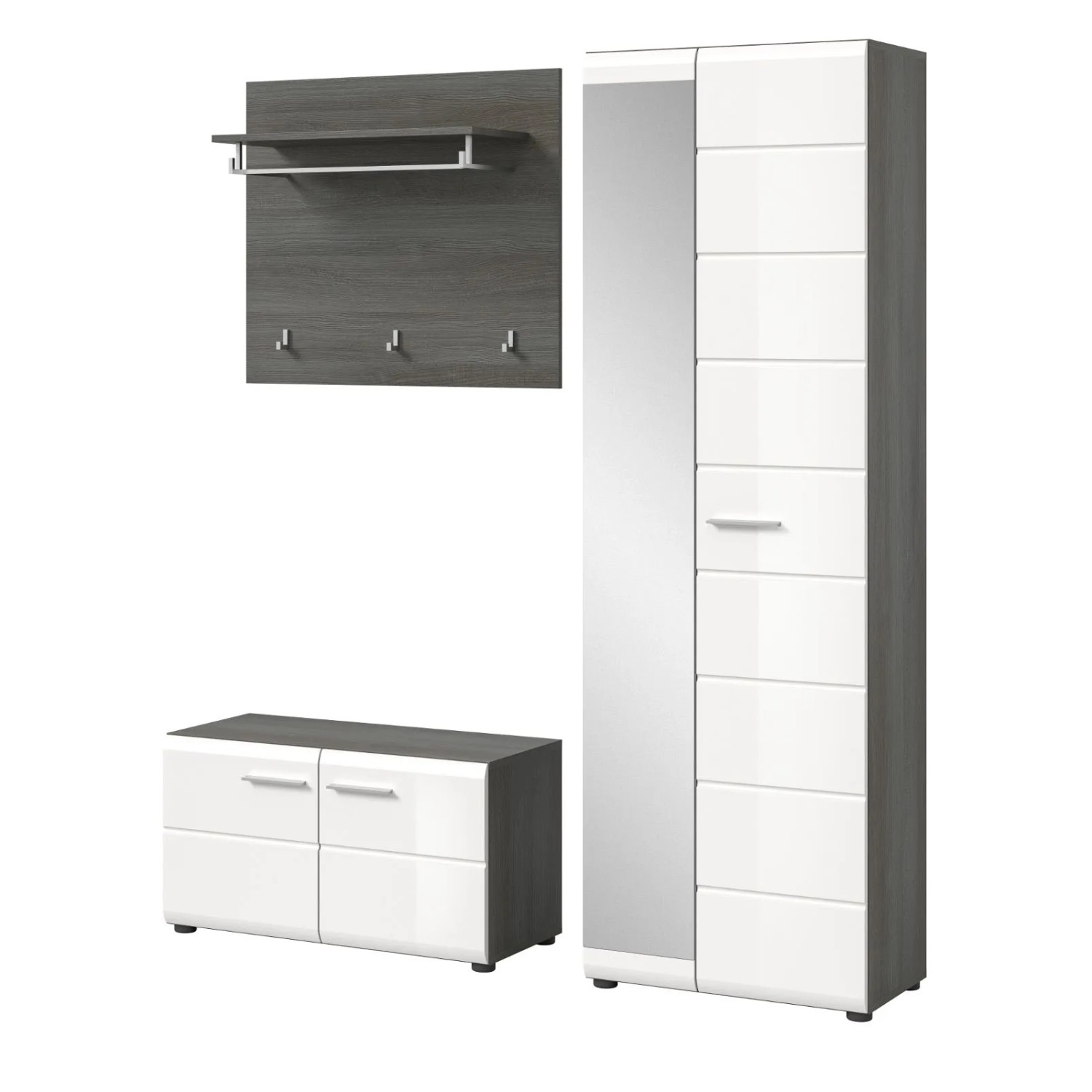 Inn.Furn Garderoben-Set 3-teilig Weiß Hochglanz Grau 155 cm Rumba Inn.Furn Garderoben-Set 3-teilig Weiß Hochglanz Grau 155 cm Rumba von Inn.Furn