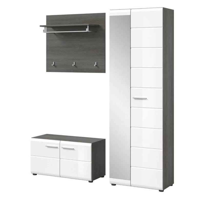 Inn.Furn Garderoben-Set 3-teilig Weiß Hochglanz Grau 155 cm Rumba von Inn.Furn