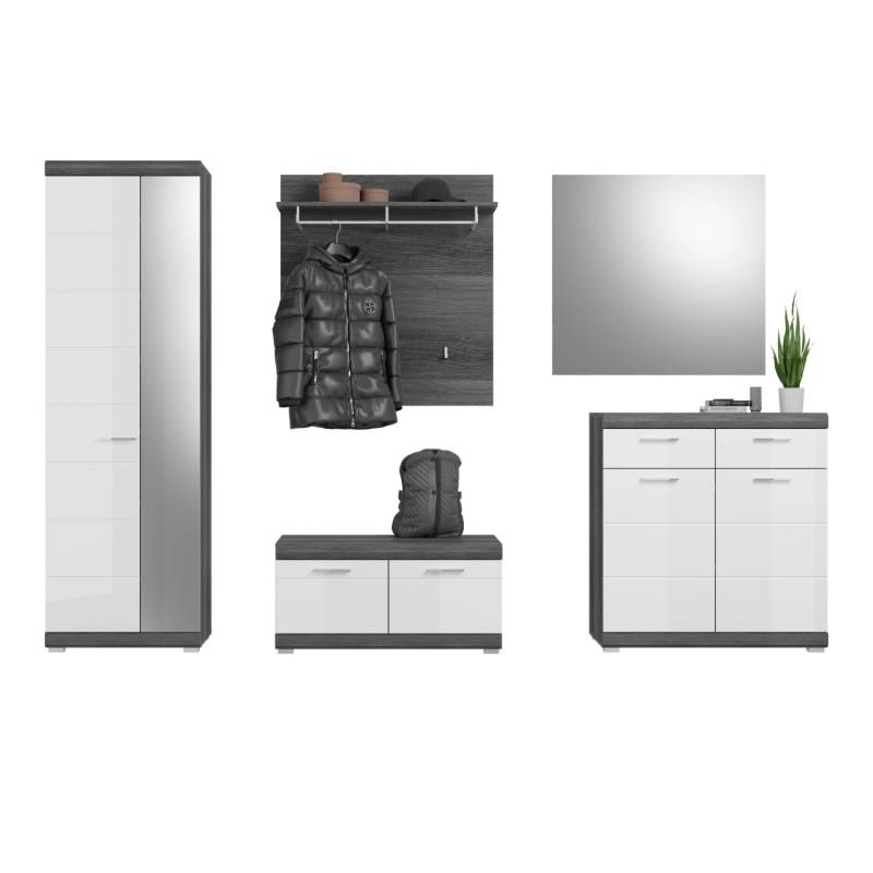 Inn.Furn Garderoben-Set 5-teilig Weiß Hochglanz Grau mit Schuhschrank Shawn Inn.Furn Garderoben-Set 5-teilig Weiß Hochglanz Grau mit Schuhschrank Shawn von Inn.Furn