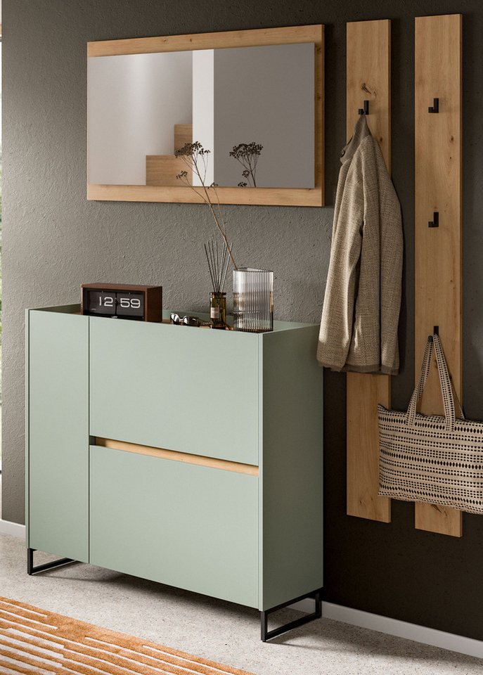 Inn.Furn Garderoben-Set Borga, (Flurgarderobe in Salbei mit Eiche Artisan, 4-teilig, 170 x 197 cm), mit Schuhkipper und Stauraum von Inn.Furn