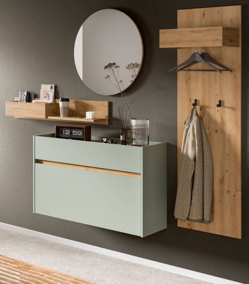 Inn.Furn Garderoben-Set Borga, (Komplett-Set in Salbei Grün mit Eiche Artisan, 4-teilig, Breite 200 cm), inklusive Schuhkipper von Inn.Furn