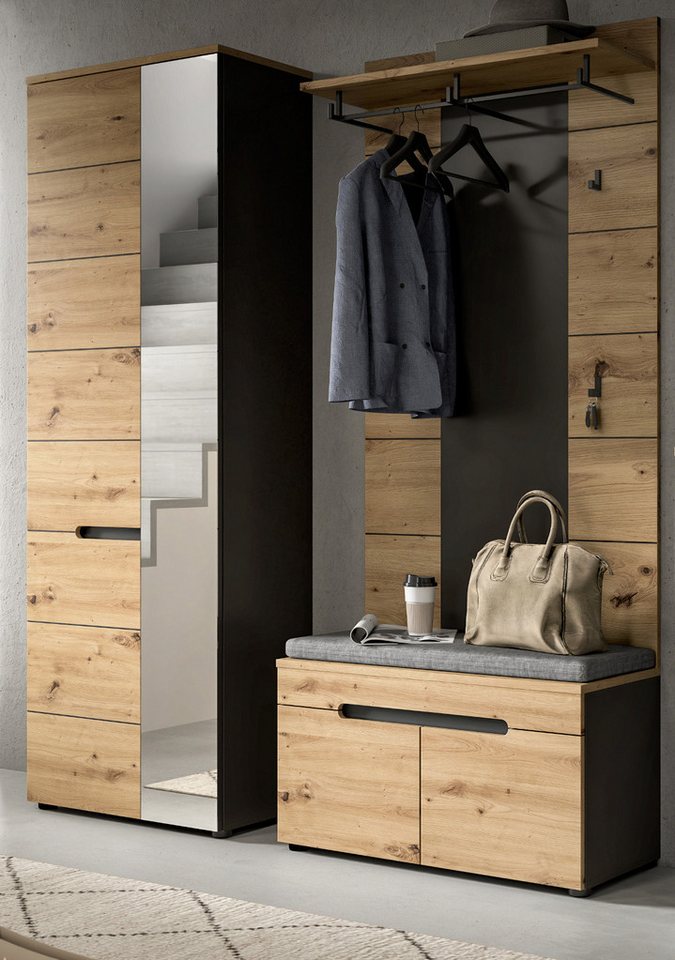 Inn.Furn Garderoben-Set Cooper, (Flurgarderobe in Eiche Artisan und Basalt grau, 3-teilig, 160 x 195 cm), mit Soft-Close-Funktion von Inn.Furn