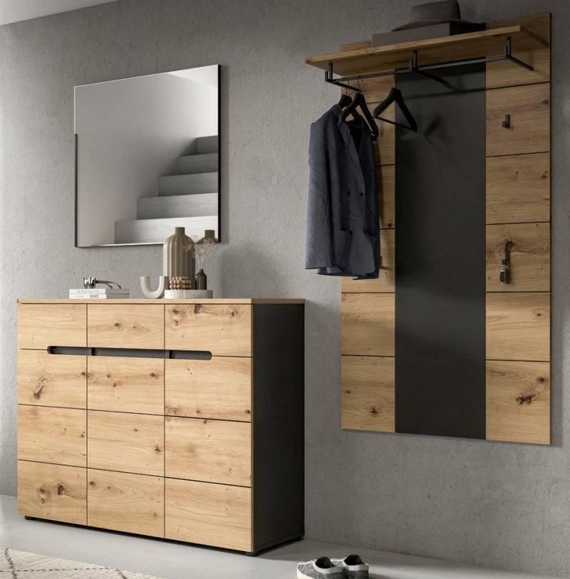 Inn.Furn Garderoben-Set Cooper, (Flurgarderobe in Eiche Artisan und Basalt grau, 3-teilig, 200 x 195 cm), 12 Fächer, mit Soft-Close-Funktion von Inn.Furn