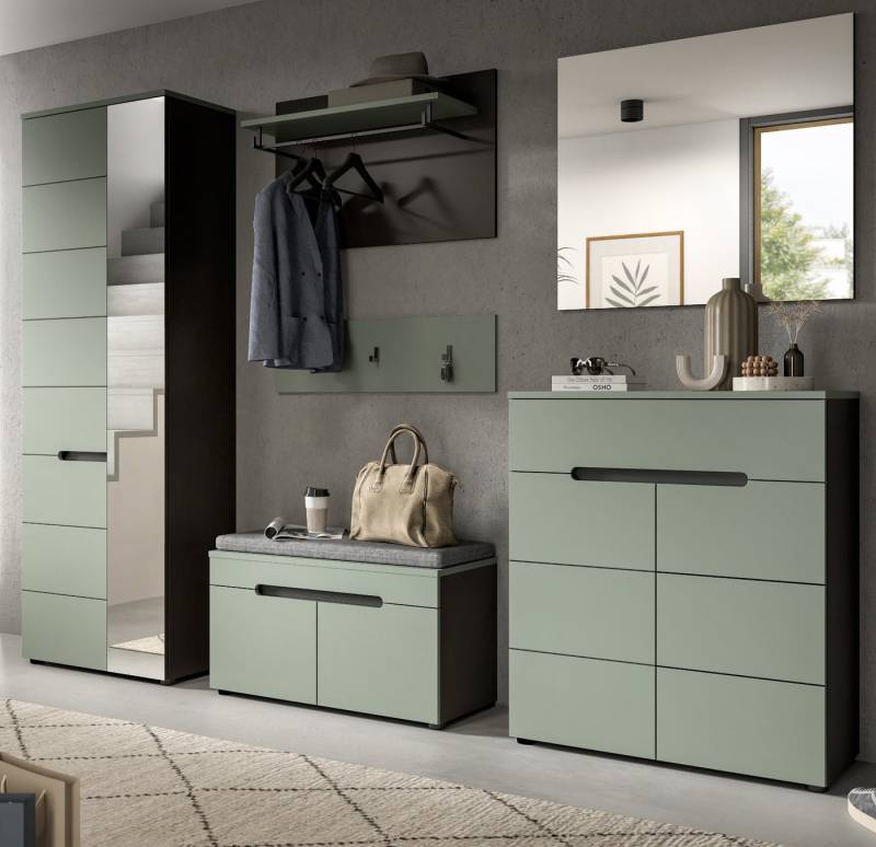 Inn.Furn Garderoben-Set Cooper, (Flurgarderobe in Salbei Grün und Basalt Grau, Komplett-Set 6-teilig), variable Inneneinteilung, Soft-Close-Funktion von Inn.Furn