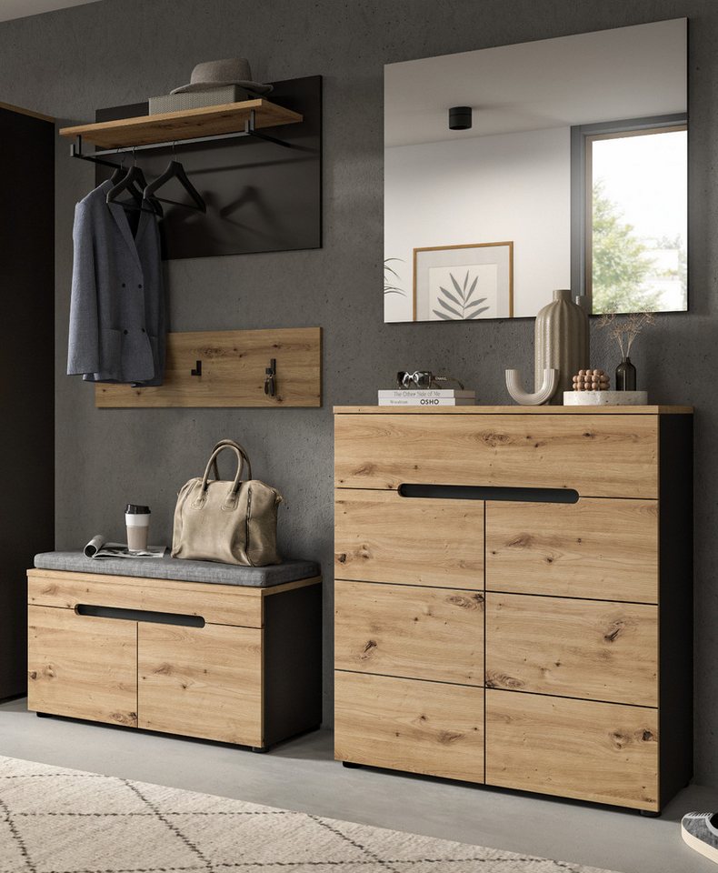 Inn.Furn Garderoben-Set Cooper, (in Artisan Eiche mit Basalt grau, 5-teilige Garderobe), Soft-Close-Funktion von Inn.Furn