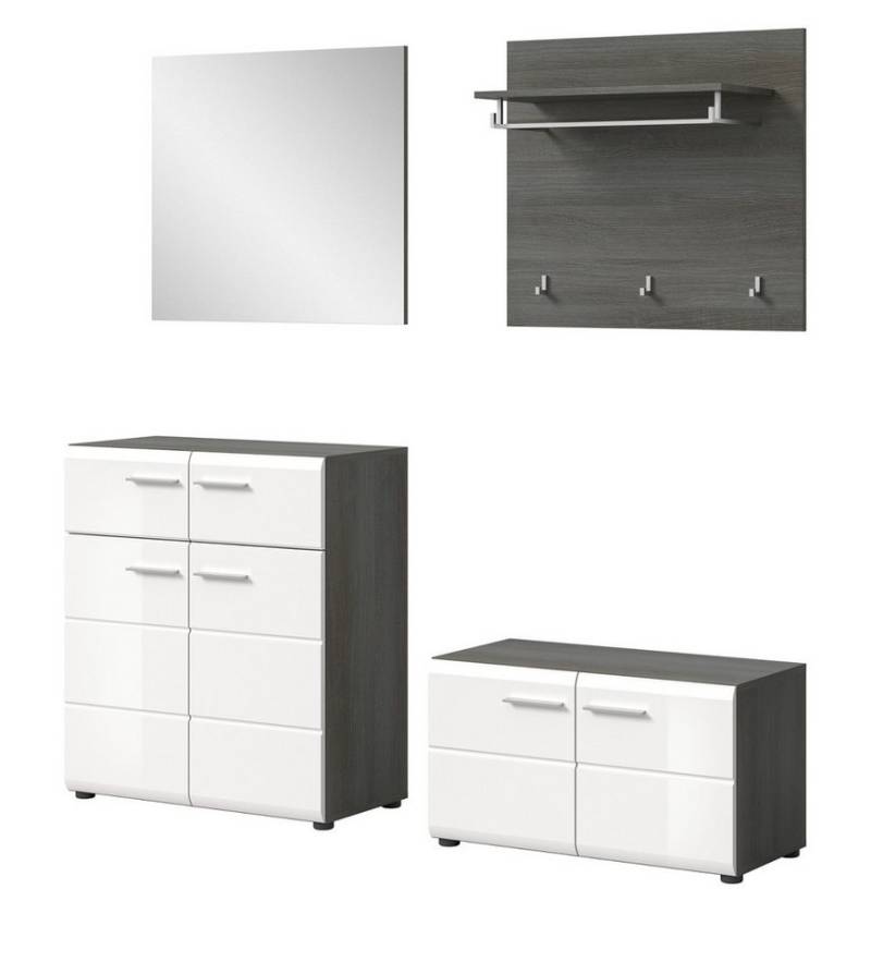 Inn.Furn Garderoben-Set Rumba, (in weiß Hochglanz mit grau, 4-St., 175 x 192 cm), viel Stauraum von Inn.Furn