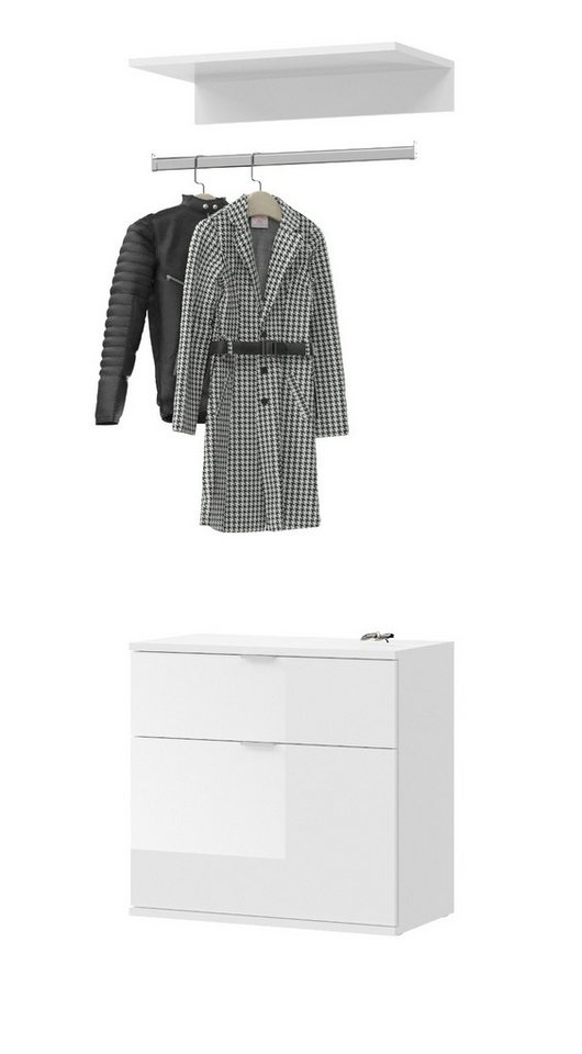 Inn.Furn Garderoben-Set SystemX, (in weiß Hochglanz, 3-St., Breite 61 cm), mit Kleiderstange von Inn.Furn