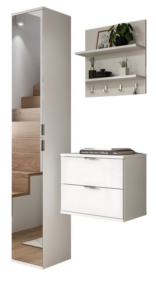 Inn.Furn Garderoben-Set SystemX, (in weiß Hochglanz, 3-St., Garderobenkombination 97 x 193 cm), mit Spiegel von Inn.Furn
