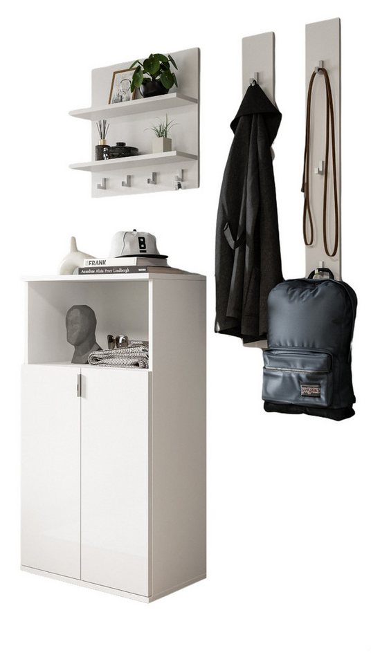 Inn.Furn Garderoben-Set SystemX, (in weiß Hochglanz, 4-St., Garderobenkombination 117 cm), mit Kommode und Schlüsselboard von Inn.Furn