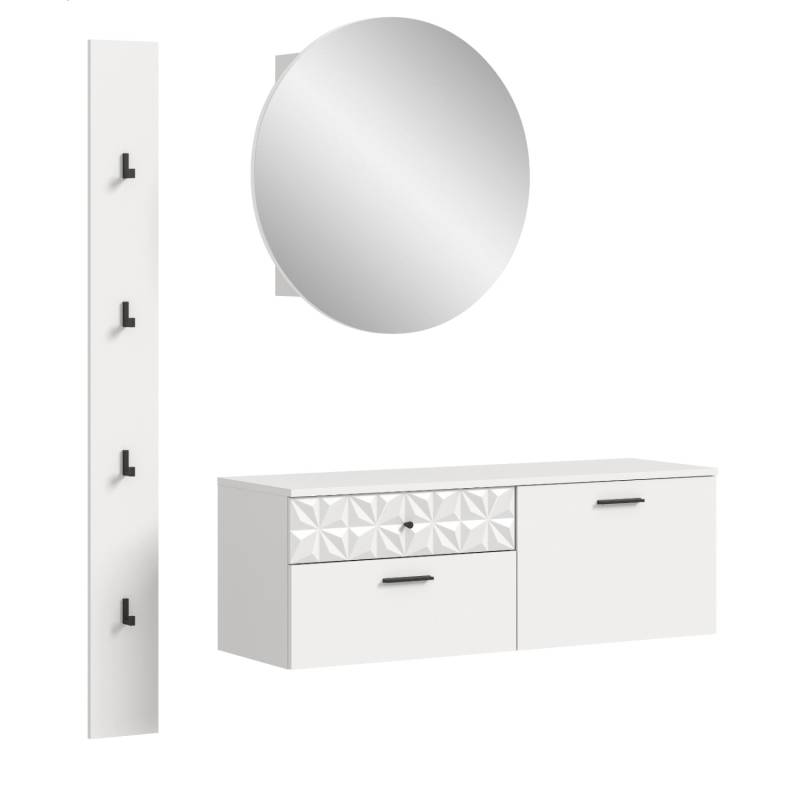 Inn.Furn Garderoben-Set in Weiß Hochglanz 140 cm Relief von Inn.Furn