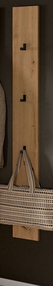 Inn.Furn Garderobenpaneel Borga (Wandgarderobe in Eiche Artisan Dekor, schmal, 16 x 160 cm), mit 3 Kleiderhaken von Inn.Furn