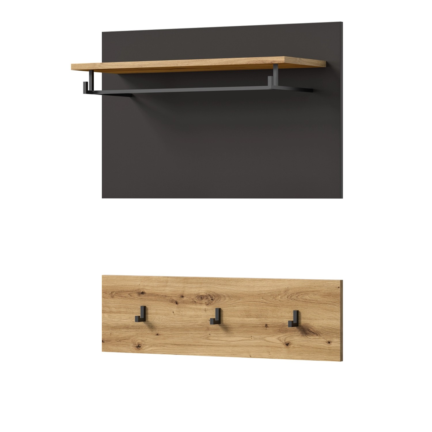 Inn.Furn Garderobenpaneel Eiche Grau 80 cm mit Kleiderstange Cooper von Inn.Furn