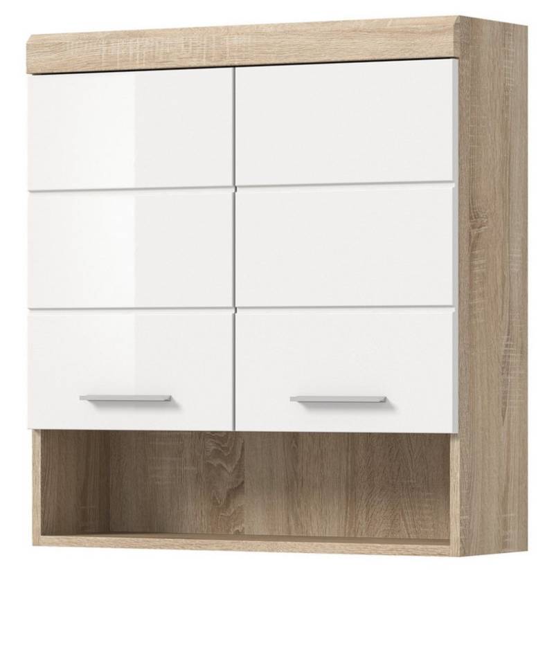 Inn.Furn Hängeschrank Mambo (Badschrank in weiß Hochglanz und Eiche, 2-türig, 74 x 79 cm) mit viel Stauraum von Inn.Furn