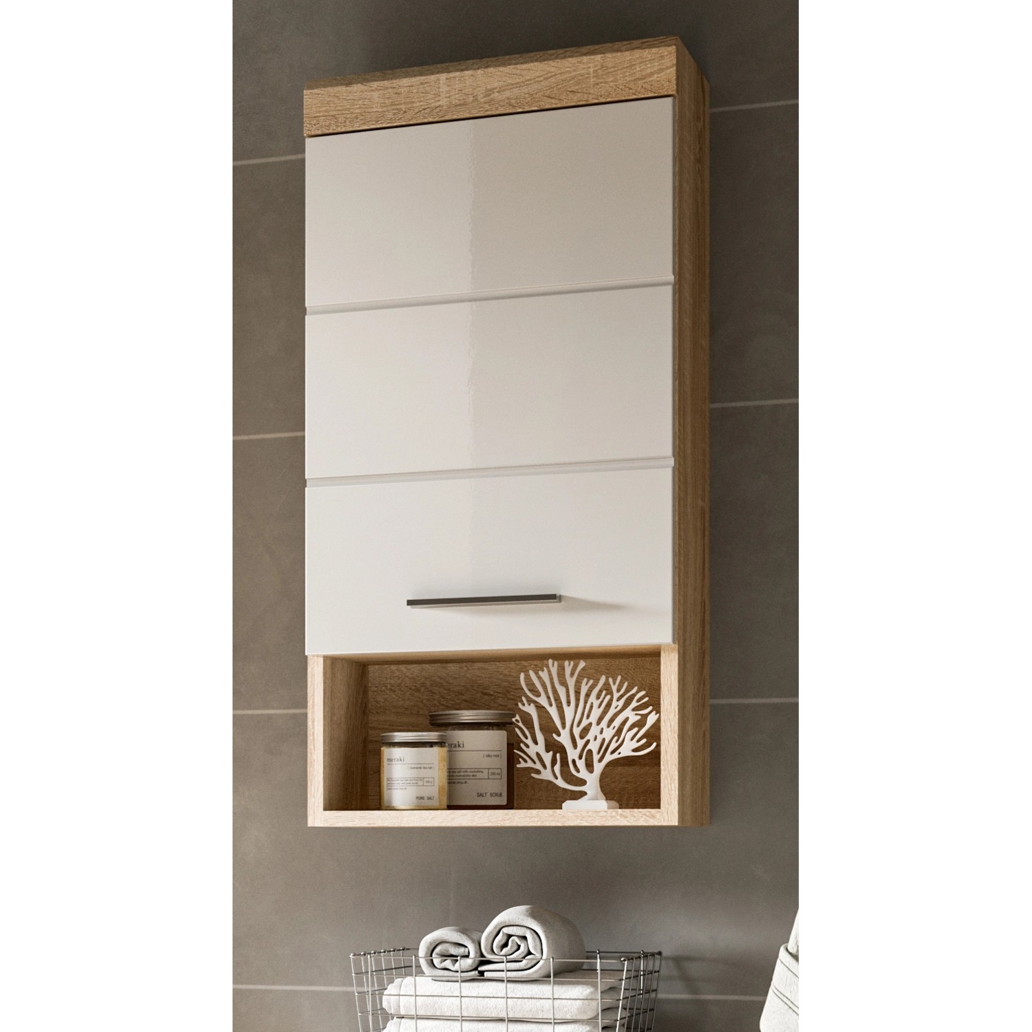 Inn.Furn Hängeschrank Weiß Hochglanz Eiche 37 cm Badschrank Mambo Inn.Furn Hängeschrank Weiß Hochglanz Eiche 37 cm Badschrank Mambo von Inn.Furn