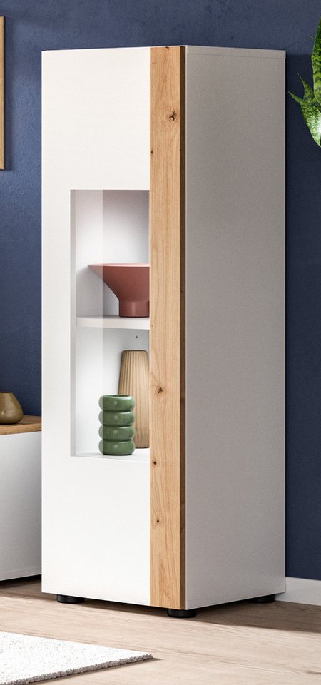 Inn.Furn Hängevitrine Siena (Vitrine in weiß mit Eiche, hängend / stehend, 30 x 112 cm) mit Push-To-Open-Funktion von Inn.Furn
