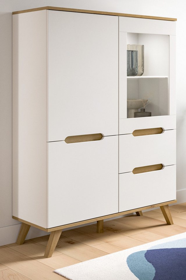 Inn.Furn Highboard Hygge (Vitrine in weiß mit Nox Eiche, 100 x 140 cm), mit Soft-Close-Funktion von Inn.Furn