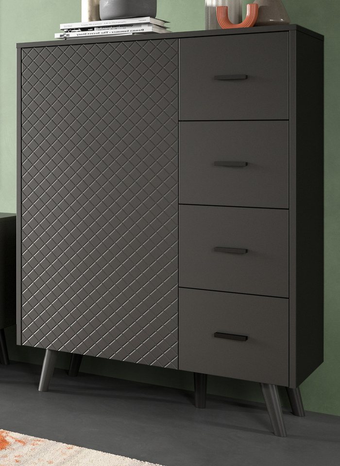 Inn.Furn Highboard Madea (Kommode in matt Grau, 84 x 114 cm), Push-Open, mit 4 Schubladen von Inn.Furn