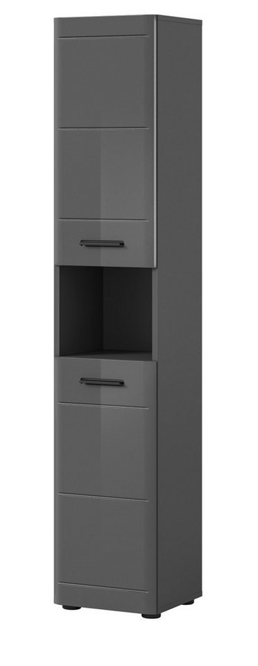 Inn.Furn Hochschrank Strong (Badschrank in grau Hochglanz, 30 x 180 cm) mit Soft-Close-Fuktion von Inn.Furn