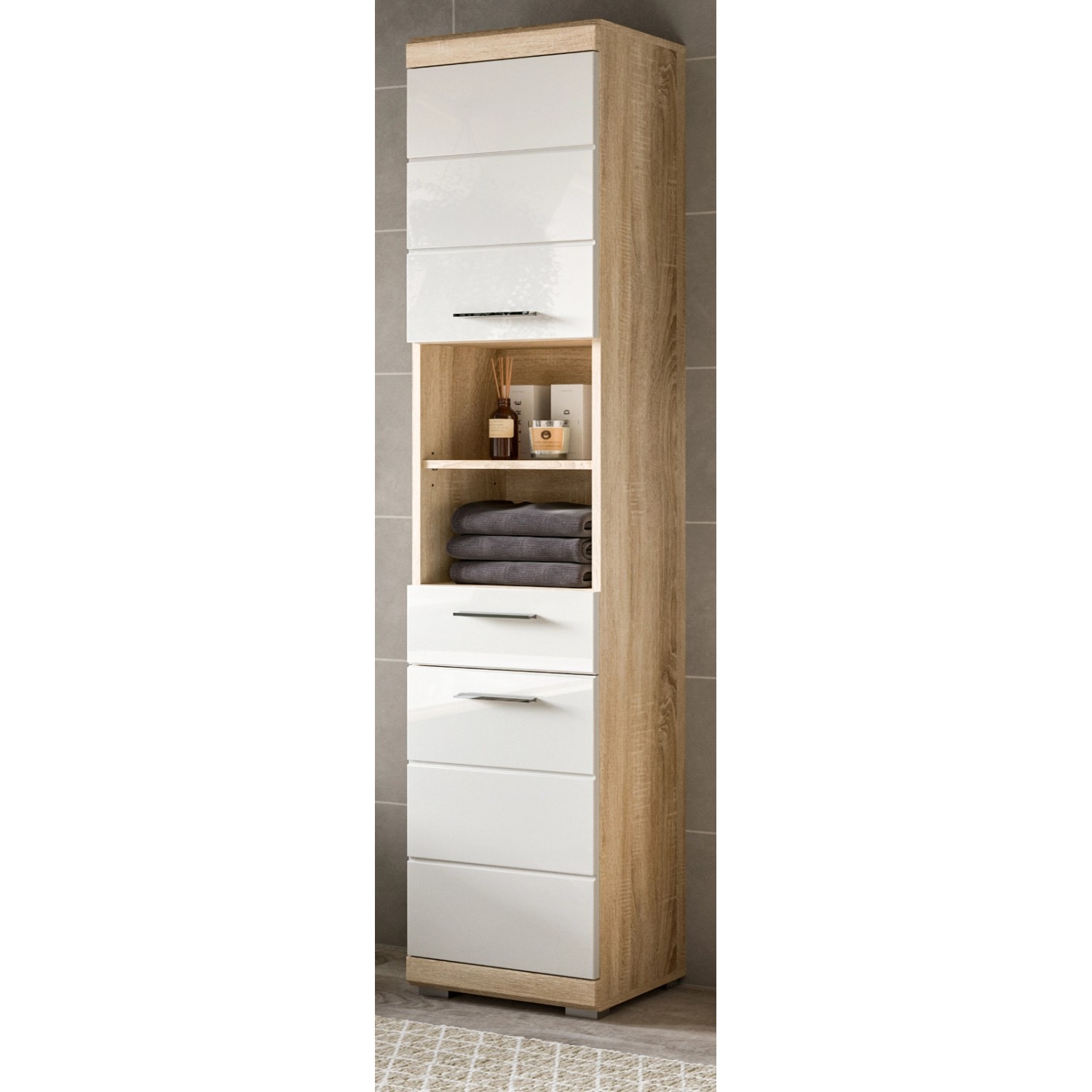 Inn.Furn Hochschrank Weiß Hochglanz Eiche 37 cm Badschrank Mambo Inn.Furn Hochschrank Weiß Hochglanz Eiche 37 cm Badschrank Mambo von Inn.Furn