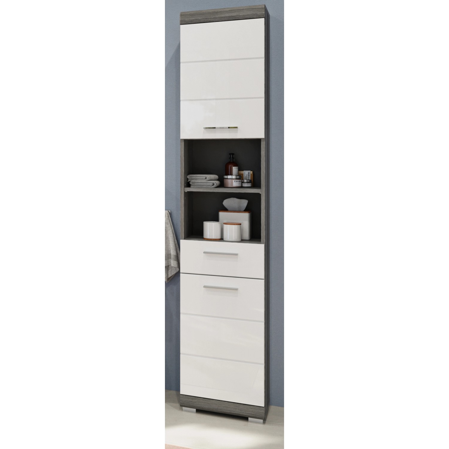 Inn.Furn Hochschrank Weiß Hochglanz Grau 37 cm 6 Fächer Shawn Inn.Furn Hochschrank Weiß Hochglanz Grau 37 cm 6 Fächer Shawn von Inn.Furn