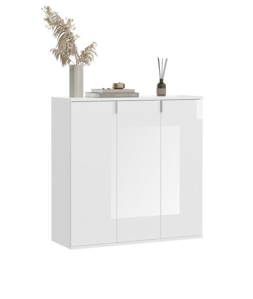 Inn.Furn Kommode SystemX (Sideboard in weiß Hochglanz, 91 x 99 cm), variable Innenaufteilung von Inn.Furn