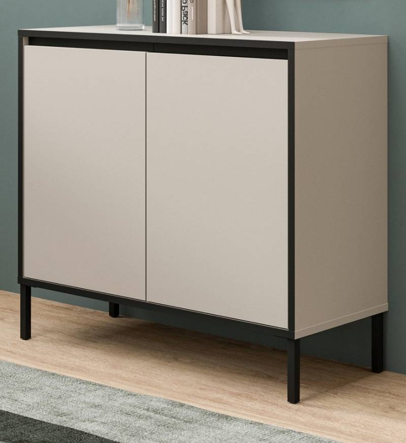 Inn.Furn Kommode Torello (Mehrzweckkommode in Sand / Kaschmir mit Schwarz, 2-türig, 92 x 83 cm), mit 4 Fächern von Inn.Furn