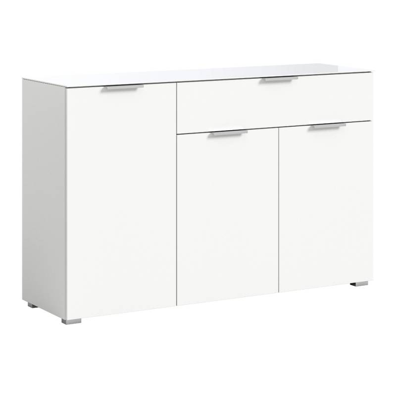 Inn.Furn Kommode Weiß 135 cm mit Glasauflage und Soft-Close Riano von Inn.Furn