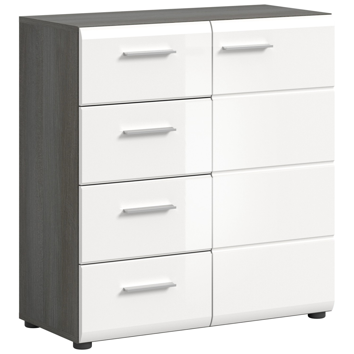Inn.Furn Kommode Weiß Hochglanz Grau 80 cm mit Schubkästen Rumba von Inn.Furn