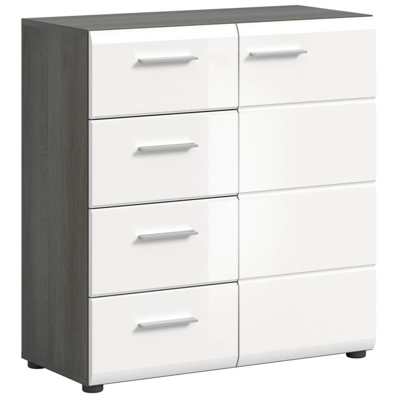 Inn.Furn Kommode Weiß Hochglanz Grau 80 cm mit Schubkästen Rumba von Inn.Furn