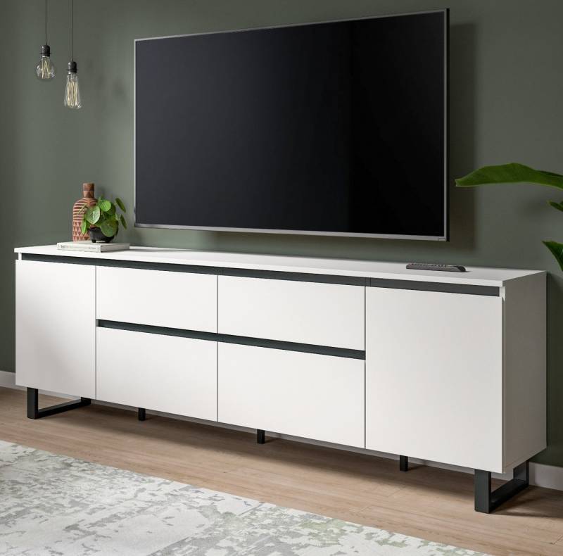 Inn.Furn Lowboard Gelia (XL TV Unterschrank in Weiß matt mit Schwarz, 188 x 65 cm), mit Komforthöhe und Soft-Close-Funktion von Inn.Furn