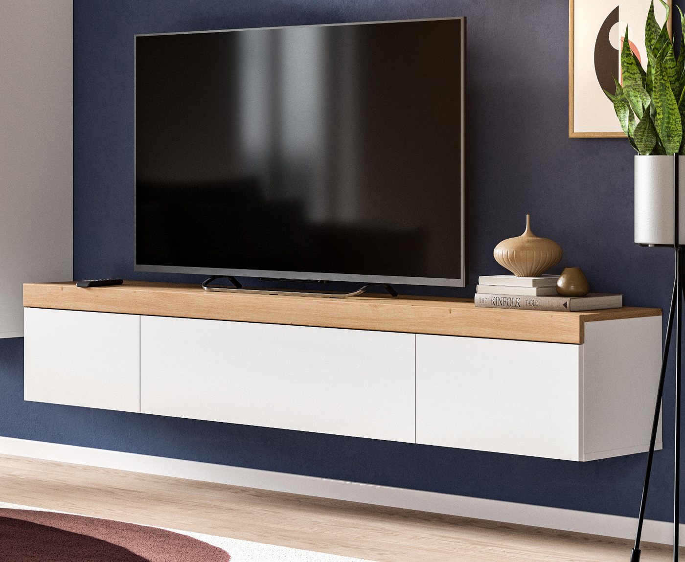 Inn.Furn Lowboard Siena (TV Unterschrank in weiß mit Eiche, hängend / stehend, Breite 180 cm), mit Push-To-Open und Soft-Close von Inn.Furn
