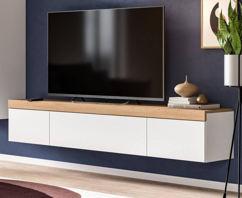 Inn.Furn Lowboard Siena (TV Unterschrank in weiß mit Eiche, hängend / stehend, Breite 180 cm), mit Push-To-Open und Soft-Close von Inn.Furn