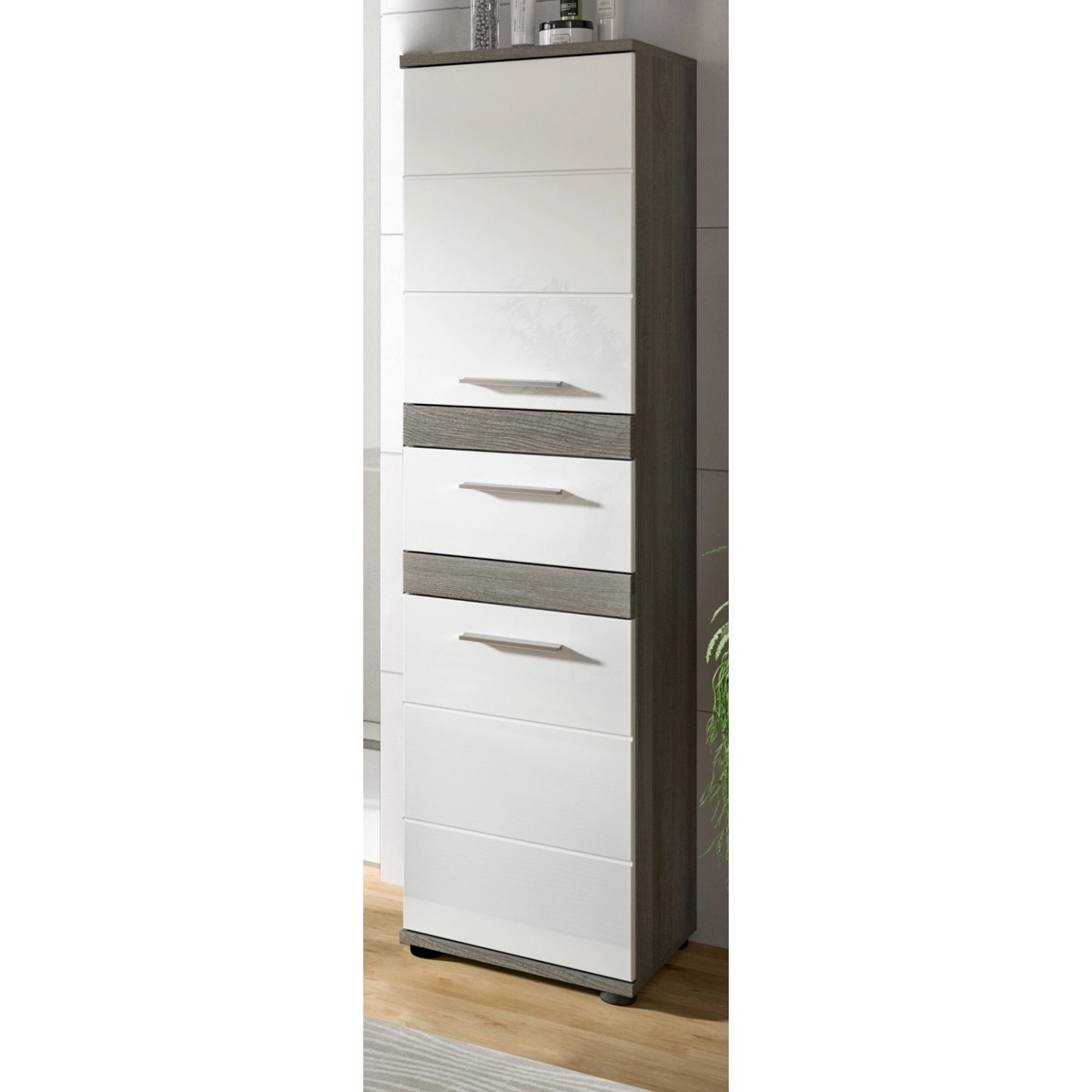 Inn.Furn Midischrank Weiß Hochglanz Grau 35 cm mit Schubkasten Bailey Inn.Furn Midischrank Weiß Hochglanz Grau 35 cm mit Schubkasten Bailey von Inn.Furn
