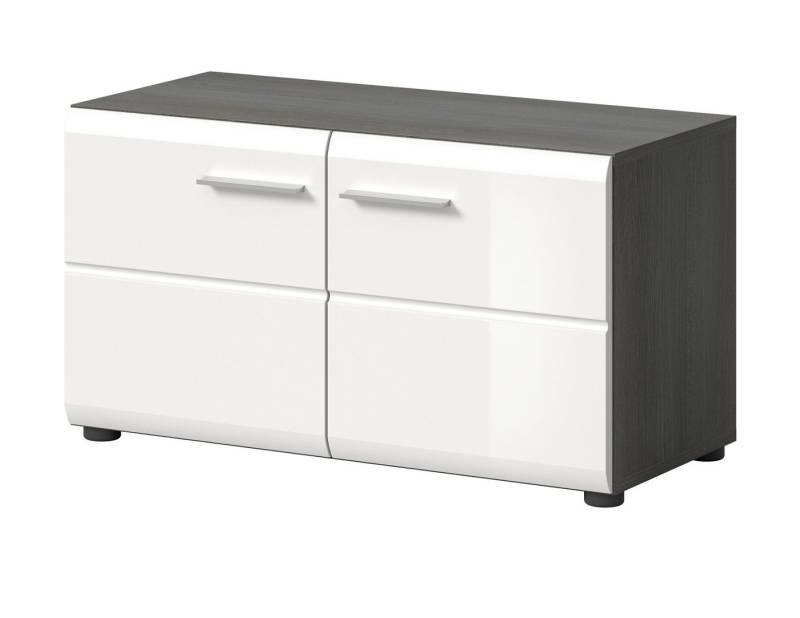 Inn.Furn Schuhbank Rumba (Garderobenbank in weiß Hochglanz und grau, 80 x 44 cm), mit 4 Fächern von Inn.Furn
