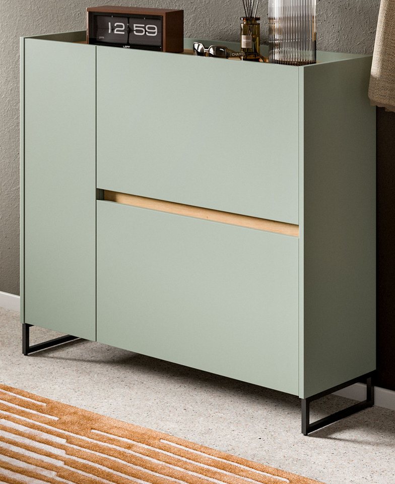 Inn.Furn Schuhkipper Borga (Flur Kommode in Salbei mit Eiche Artisan, 110 x 94 cm), mit zusätzlichem Stauraum und Soft-Close von Inn.Furn