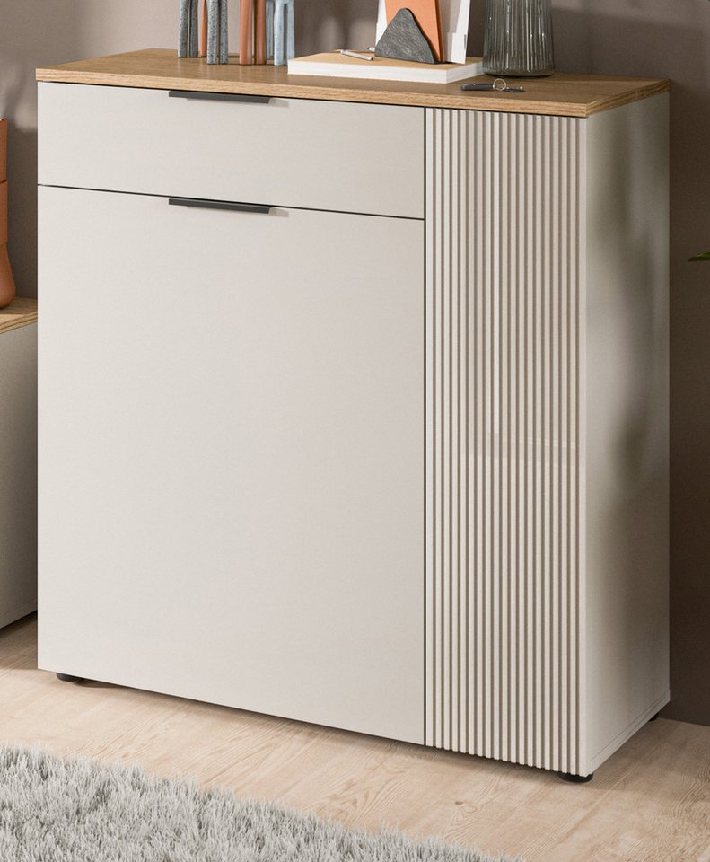 Inn.Furn Schuhkommode Skid (Kommode in Kaschmir Sand mit Eiche, 80 x 88 cm), Vollauszug und Fräsungen von Inn.Furn