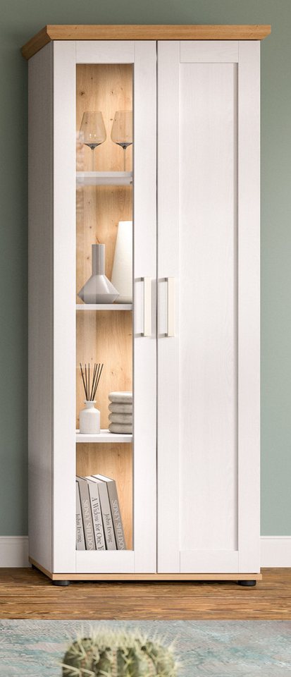 Inn.Furn Standvitrine Mirano (Vitrine in weiß Lärche und Artisan Eiche, 2-türig, 64 x 161 cm) mit viel Stauraum von Inn.Furn