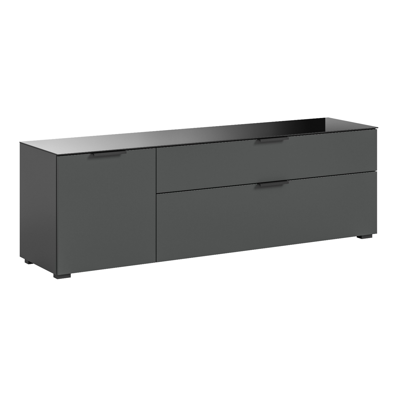 Inn.Furn TV-Lowboard Grau 160 cm mit Glasauflage mit Soft-Close Riano von Inn.Furn