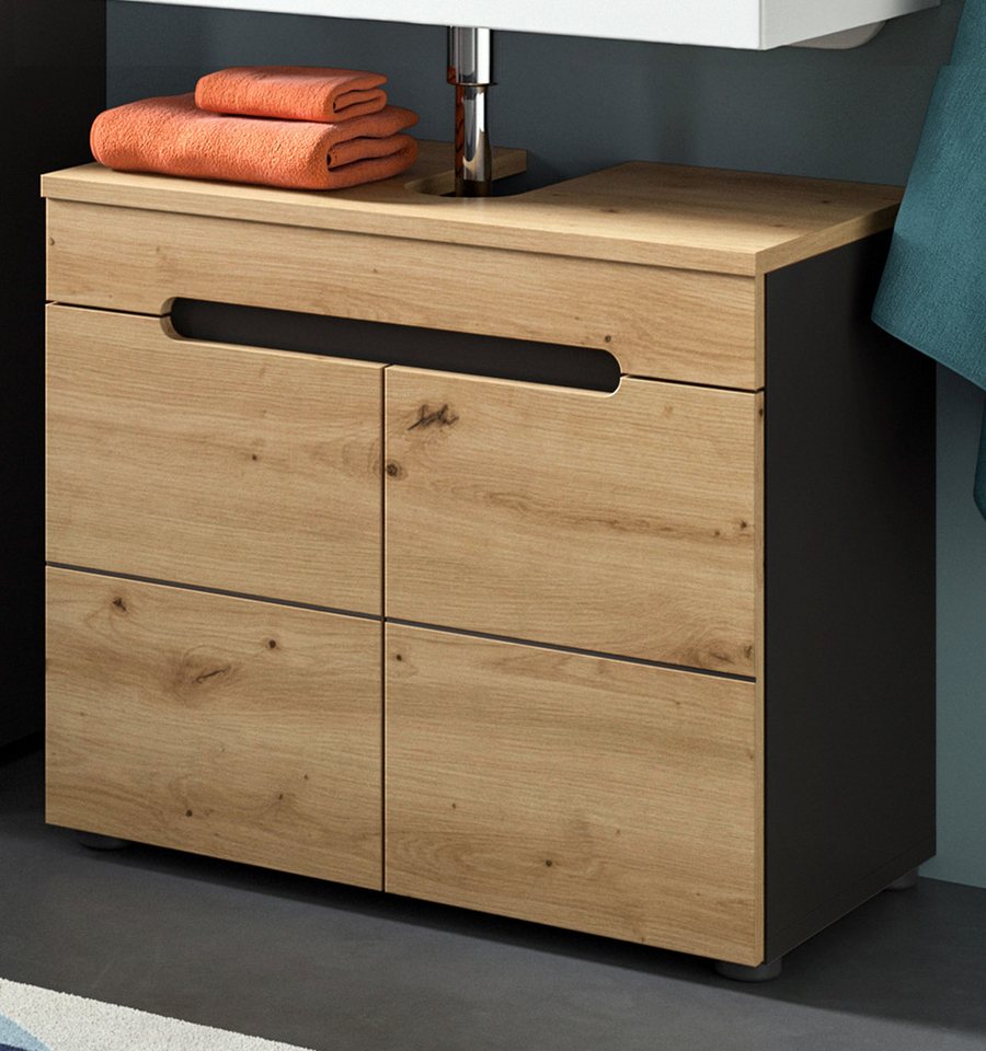 Inn.Furn Waschbeckenunterschrank Cooper (Unterschrank in Artisan Eiche und Basalt grau, 60 x 55 cm) mit Soft-Close-Funktion von Inn.Furn