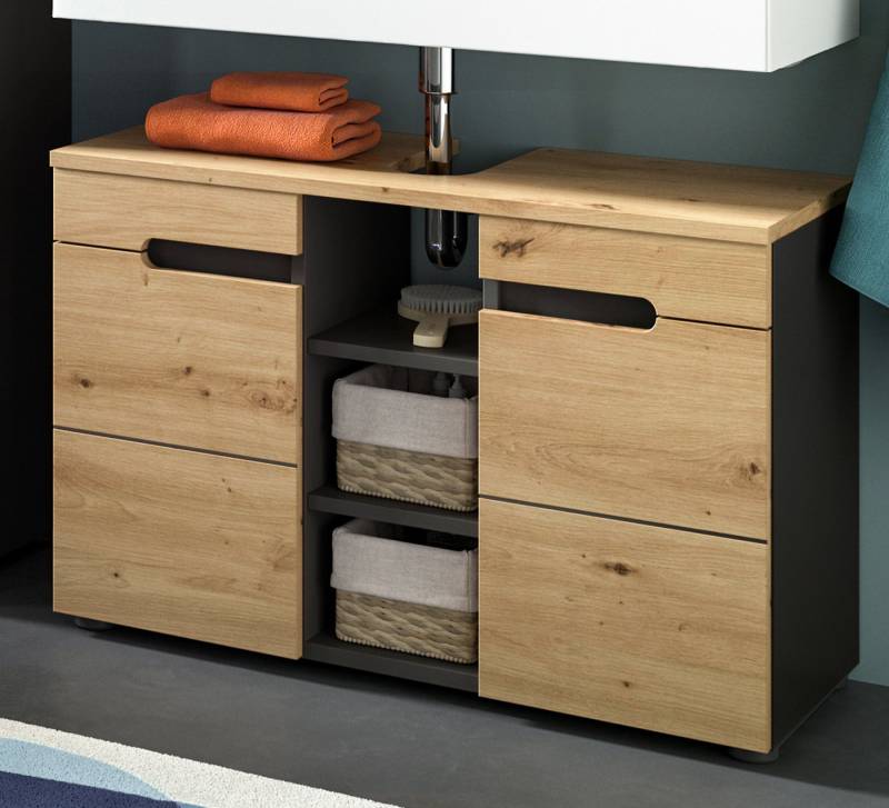 Inn.Furn Waschbeckenunterschrank Cooper (Unterschrank in Artisan Eiche und Basalt grau, Breite 80 cm) mit Soft-Close-Funktion von Inn.Furn