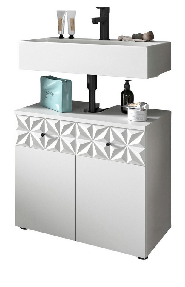 Inn.Furn Waschbeckenunterschrank Relief (Badschrank in weiß Hochglanz, Breite 60 cm) mit fühlbarer 3-D Struktur von Inn.Furn