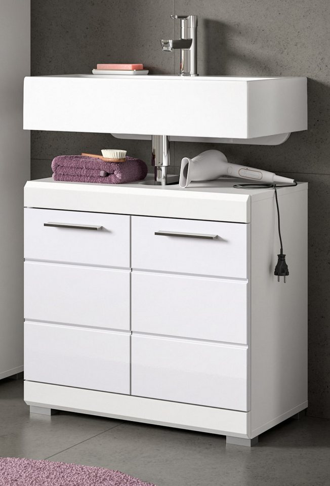 Inn.Furn Waschbeckenunterschrank Shawn (Badschrank in weiß Hochglanz, 60 x 56 cm) mit MDF-Front von Inn.Furn