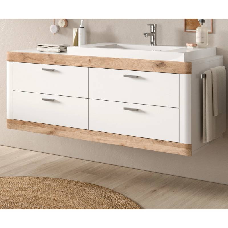 Inn.Furn Waschbeckenunterschrank Weiß Eiche 133 cm mit Waschbecken Sopela Inn.Furn Waschbeckenunterschrank Weiß Eiche 133 cm mit Waschbecken Sopela von Inn.Furn