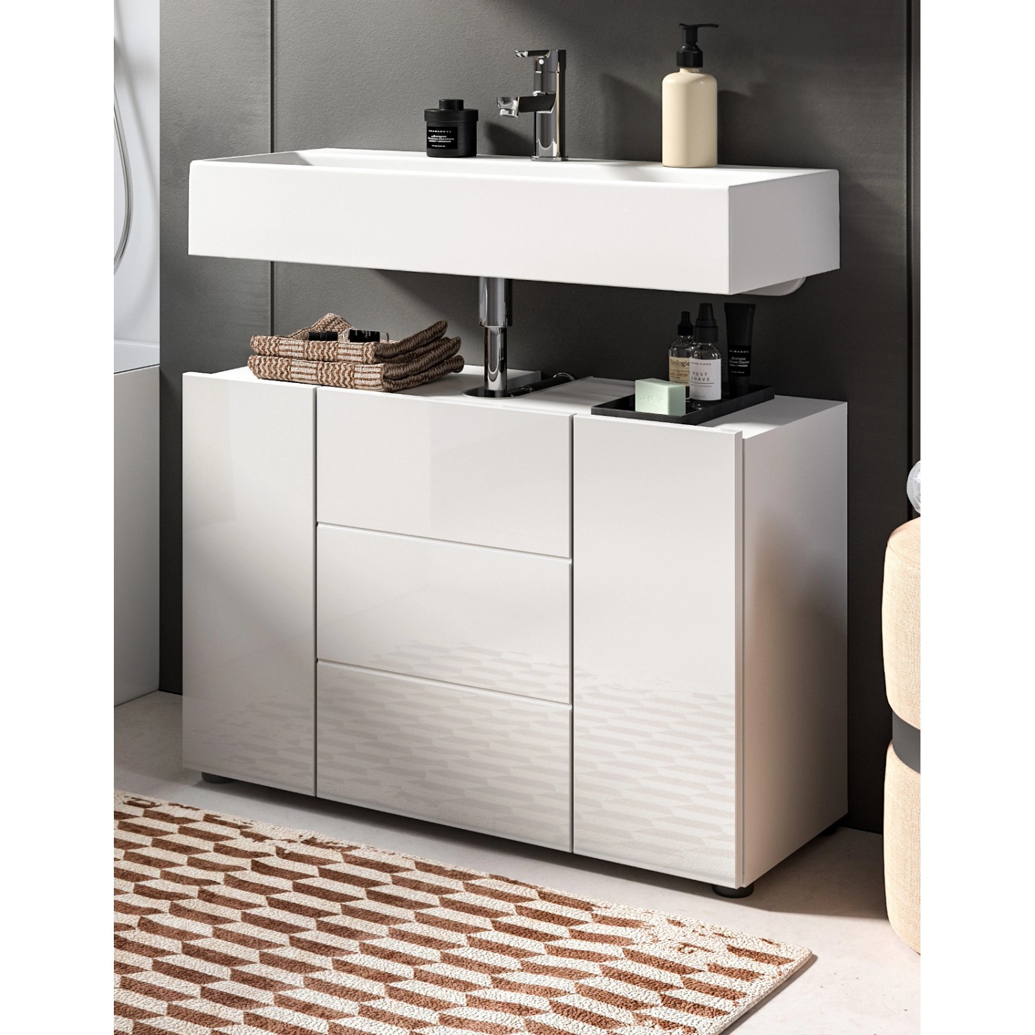 Inn.Furn Waschbeckenunterschrank Weiß Hochglanz 80 cm Larik Inn.Furn Waschbeckenunterschrank Weiß Hochglanz 80 cm Larik von Inn.Furn