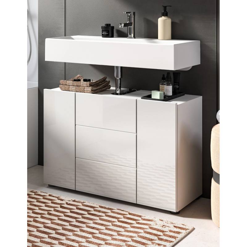 Inn.Furn Waschbeckenunterschrank Weiß Hochglanz 80 cm Larik von Inn.Furn