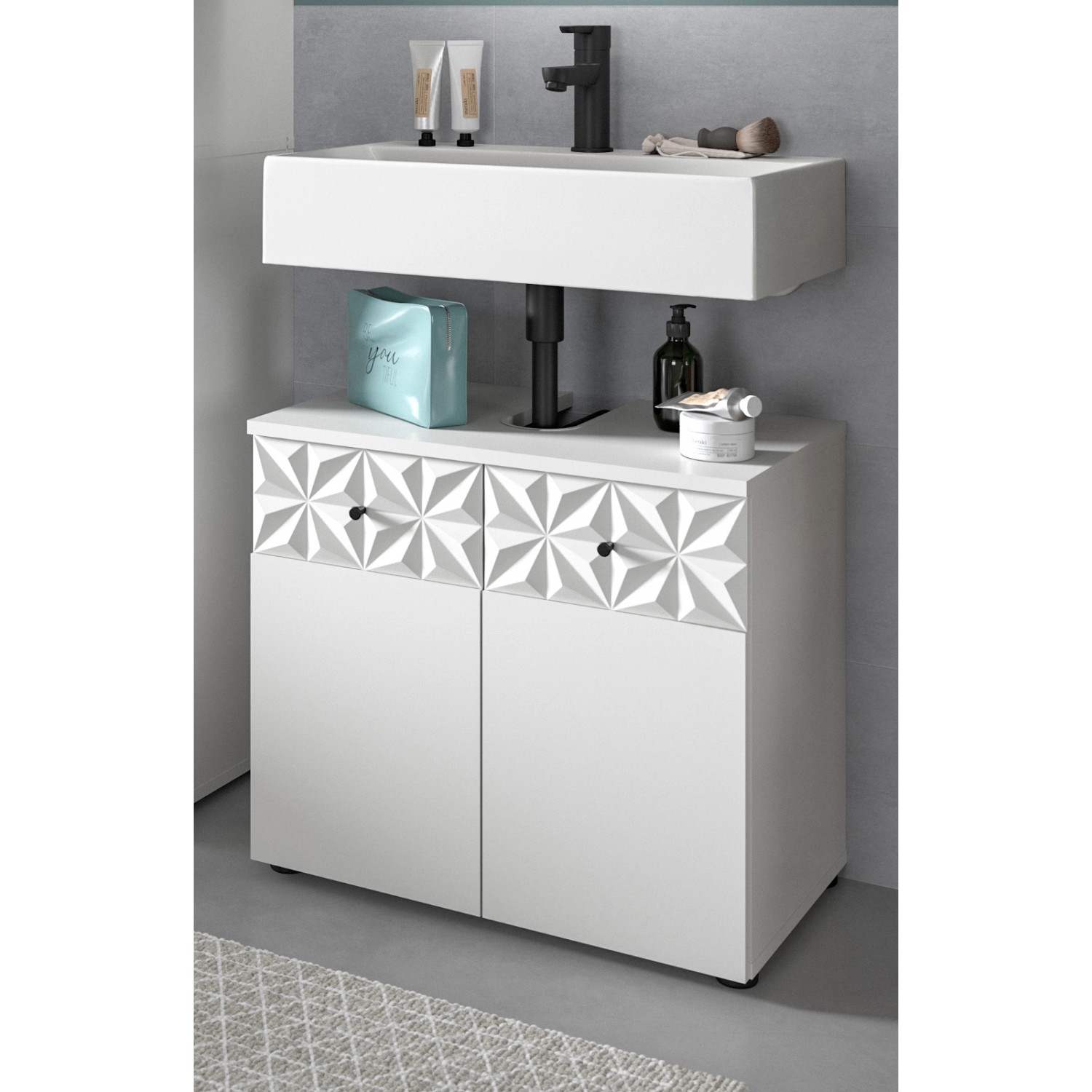 Inn.Furn Waschbeckenunterschrank in Weiß Hochglanz 60 cm Relief Inn.Furn Waschbeckenunterschrank in Weiß Hochglanz 60 cm Relief von Inn.Furn