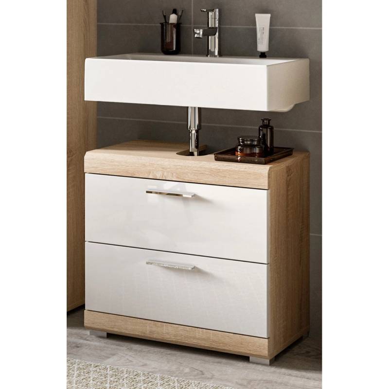 Inn.Furn Waschbeckenunterschrank in Weiß Hochglanz und Eiche 60 cm Mambo Inn.Furn Waschbeckenunterschrank in Weiß Hochglanz und Eiche 60 cm Mambo von Inn.Furn